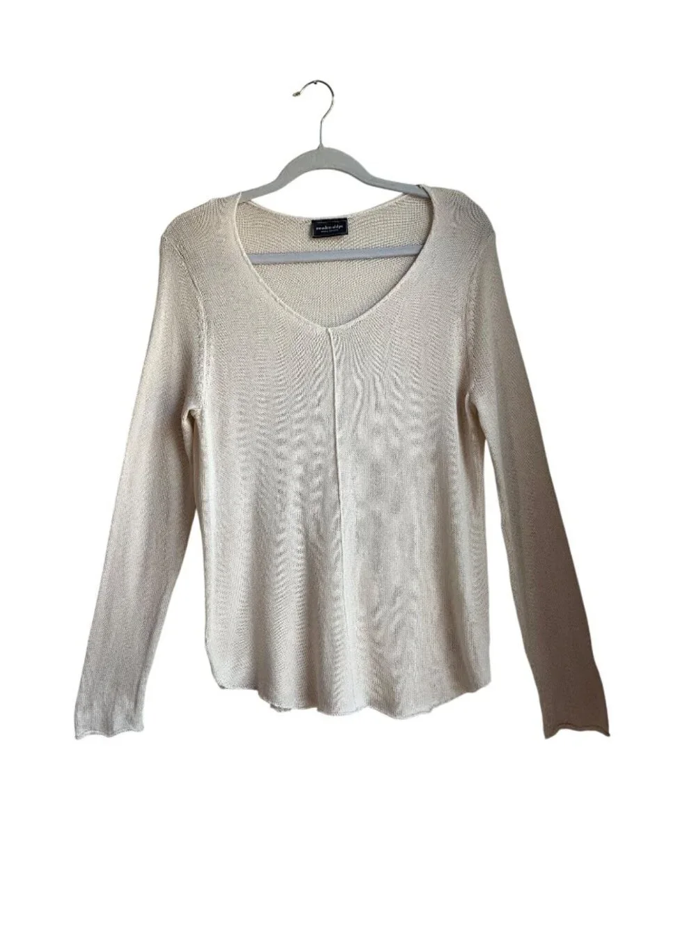 Wooden Ships Paola Buendia S/M Lightweight VNeck Sweater Beige Cotton Bl Coastal - Picture 2 of 11